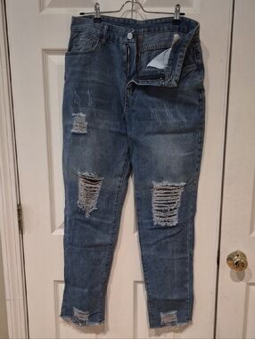 Amazon Women’s Skinny Distressed Denim Jeans - Medium Blue